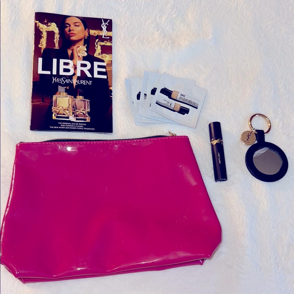 Yves Saint Laurent Fuchsia Beauty Collection bag mascara and morris keychain